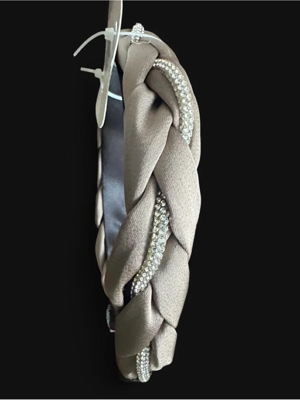 Braided Taupe Headband with Crystal Accent